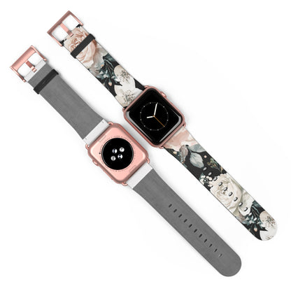 Sophisticated Floral Chic Apple Watch Band, Elegant Rose and Peony Design Strap, Modern Botanical Smartwatch Accessory. Apple Watch Band Apple Watch Straps For Series 4 5 6 7 8 9 ULTRA SE 38/40/41mm & 42/44/45mm Vegan Faux Leather Band