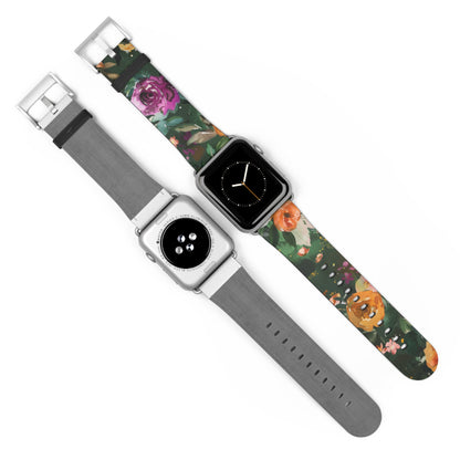 Floral Elegance Apple Watch Band, Vibrant Blossom Design Smartwatch Strap, Chic Rose Garden Wristband Accessory for Spring Apple Watch Band. Apple Watch Straps For Series 4 5 6 7 8 9 ULTRA SE 38/40/41mm & 42/44/45mm Vegan Faux Leather Band