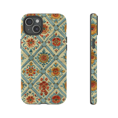 Vintage gesteppte florale iPhone-Hülle, Telefonhülle mit besticktem Design, handwerklich inspirierte Schutzausrüstung, robuste Hüllen