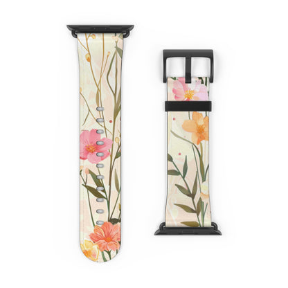 Pastel Floral Apple Watch Band, Spring Blossom Soft Silicone Strap, Peach & Pink Flowers for Elegant Daily Wear. Apple Watch Band Apple Watch Straps For Series 4 5 6 7 8 9 ULTRA SE 38/40/41mm & 42/44/45mm Vegan Faux Leather Band