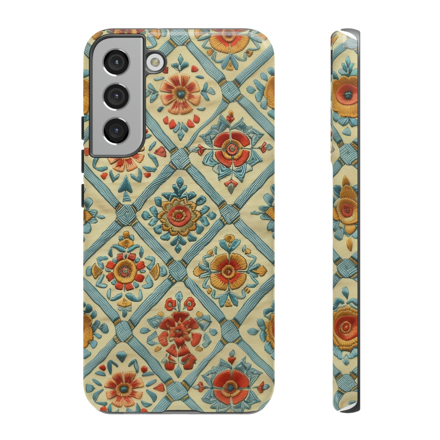 Vintage gesteppte florale iPhone-Hülle, Telefonhülle mit besticktem Design, handwerklich inspirierte Schutzausrüstung, robuste Hüllen