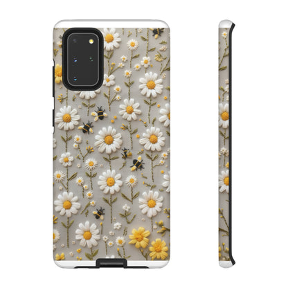 Spring Daisy Phone Case, Bees & Flowers Design, Nature-Inspired Protective Phone Cover, Tough Phone Cases