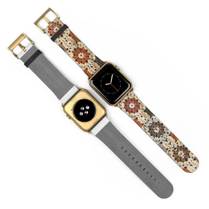 Cozy Crochet Granny Square Apple Watch Band, Handmade Aesthetic Design, Warm Autumn Tones Smartwatch Strap. Apple Watch Band Apple Watch Straps For Series 4 5 6 7 8 9 ULTRA SE 38/40/41mm & 42/44/45mm Vegan Faux Leather Band