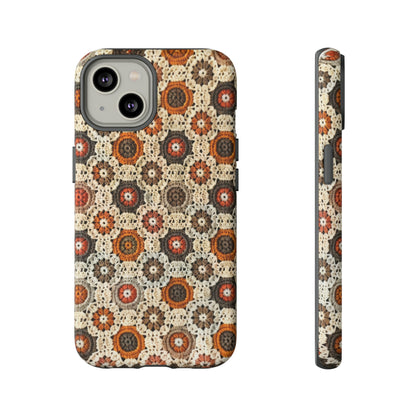 Custodia per iPhone retrò in pizzo all'uncinetto, estetica dal design artigianale, custodia protettiva in stile vintage, custodie per telefono resistenti