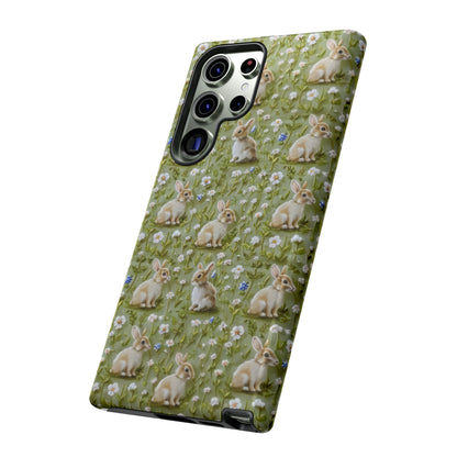 Custodia per iPhone Meadow Rabbits, design Serene Spring Wildlife, custodia protettiva di ispirazione ecologica, custodie per telefoni resistenti