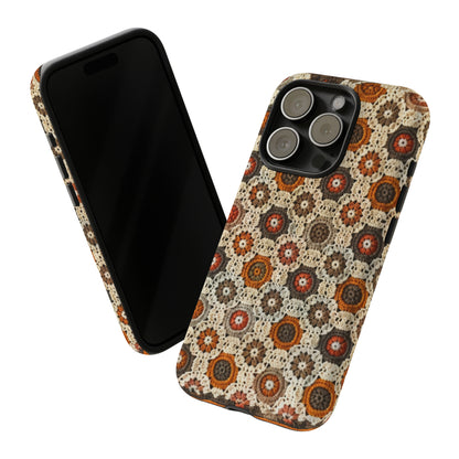 Custodia per iPhone retrò in pizzo all'uncinetto, estetica dal design artigianale, custodia protettiva in stile vintage, custodie per telefono resistenti