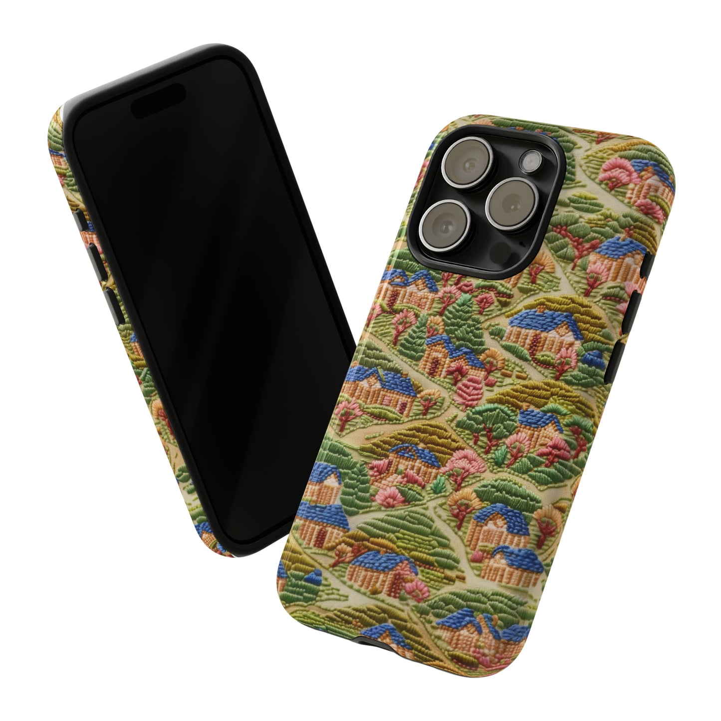 Caratteristica custodia per iPhone trapuntata in stile country, design patchwork affascinante, cover per telefono artistica e protettiva, custodie per telefono resistenti