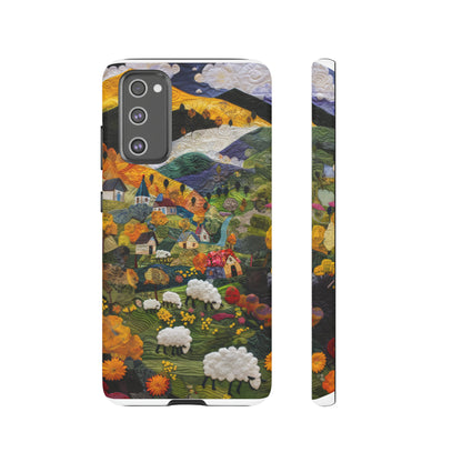 Quaint Countryside Quilt iPhone Case, Artistic Pastoral Landscape, Sturdy Protective Cover, Tough Phone Cases