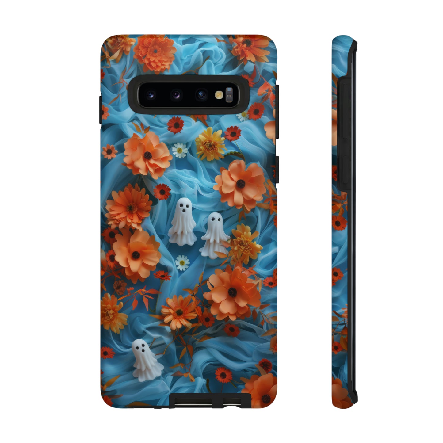 Gruselige florale Halloween Handyhülle, Herbstliche Geister und Blumen Design Hülle für Smartphones, Robuste Handyhüllen