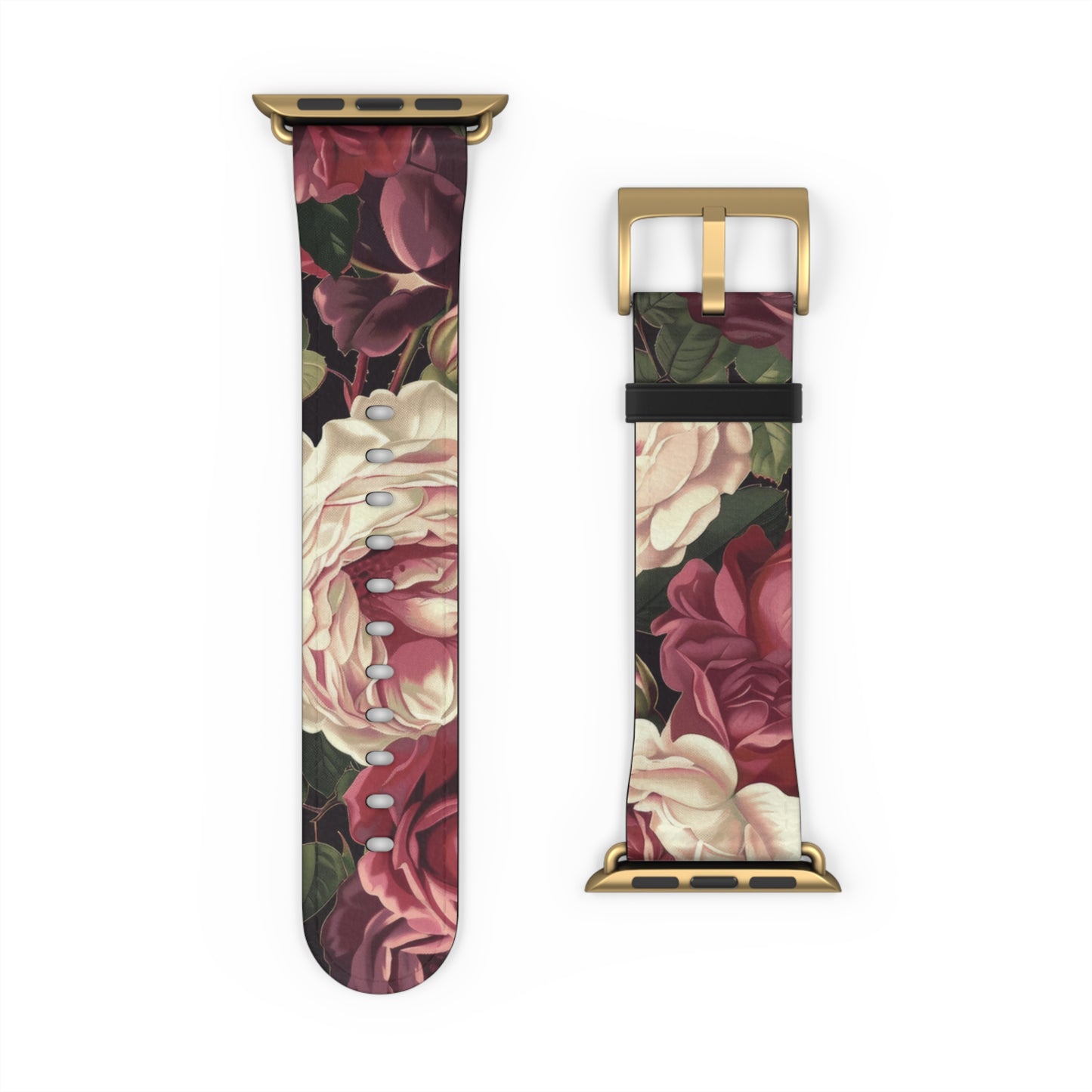 Romantic Rose Garden Apple Watch Band, Lush Floral Bloom Smartwatch Strap, Deep Red and Pink Rose Wristband Accessory. Apple Watch Band Apple Watch Straps For Series 4 5 6 7 8 9 ULTRA SE 38/40/41mm & 42/44/45mm Vegan Faux Leather Band