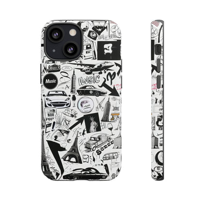 Iconica custodia per telefono con collage musicale in bianco e nero, cover dal design grafico moderno per audiofili, custodie per telefoni resistenti