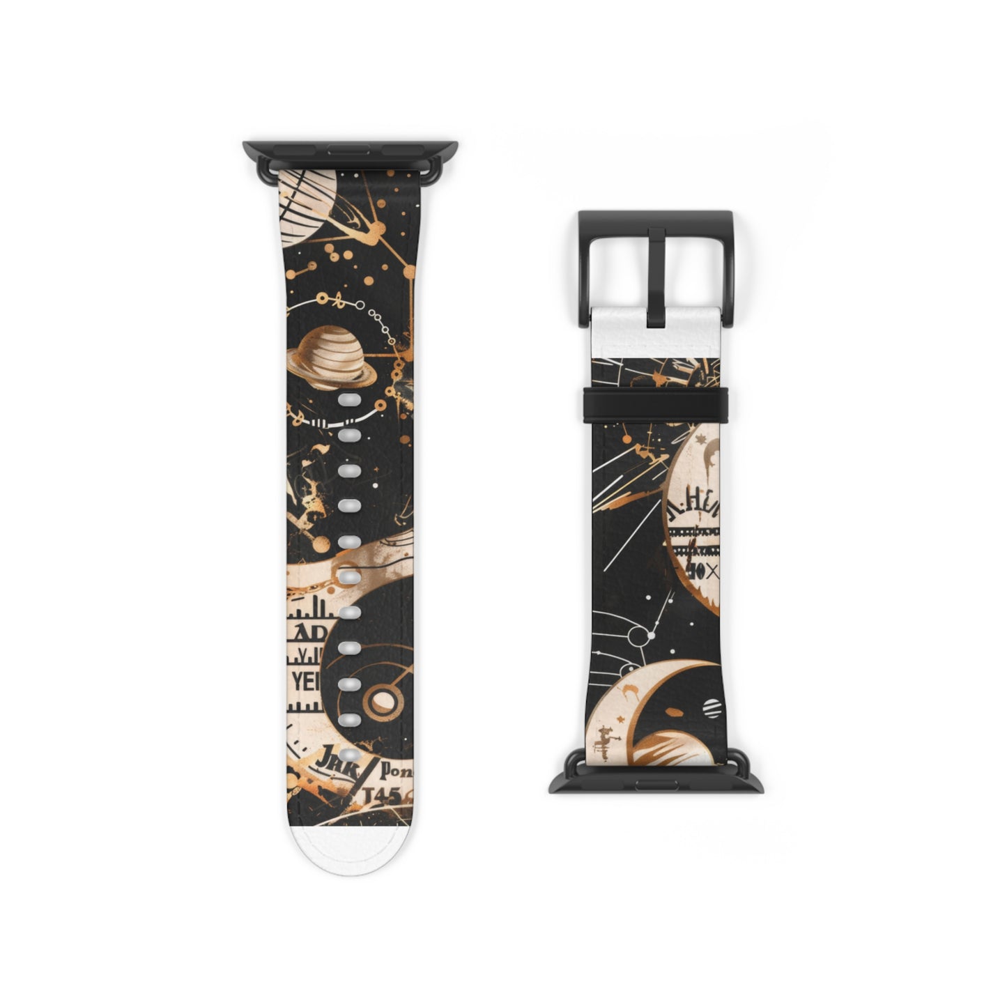 Astronomical Symbols Apple Watch Band, Stylish Galaxy Print, Elegant Black & Tan Silicone Strap for Astrology Lovers. Apple Watch Band Apple Watch Straps For Series 4 5 6 7 8 9 ULTRA SE 38/40/41mm & 42/44/45mm Vegan Faux Leather Band