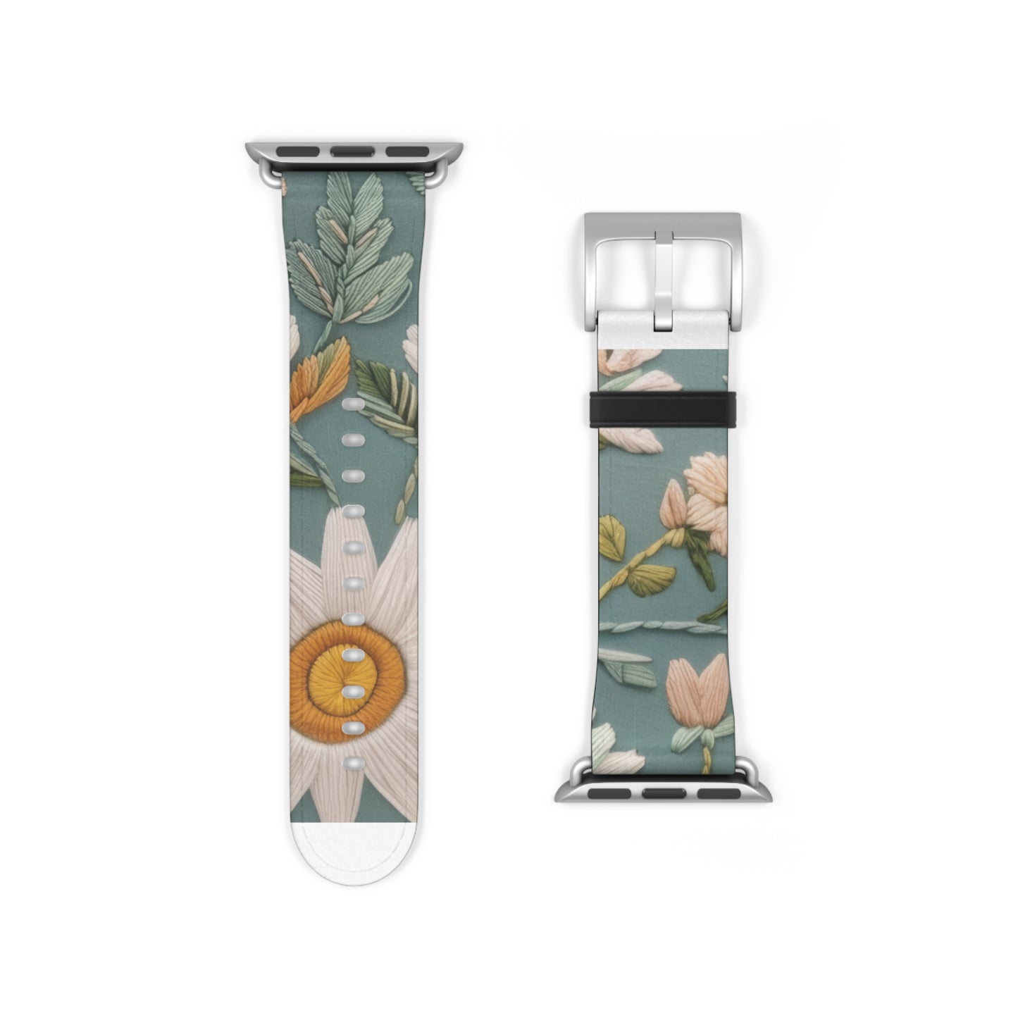 Serene Floral Tapestry Apple Watch Band, Soft Pastel Botanicals on Duck Egg Blue, Stylish Smartwatch Accessory. Apple Watch Band Apple Watch Straps For Series 4 5 6 7 8 9 ULTRA SE 38/40/41mm & 42/44/45mm Vegan Faux Leather Band