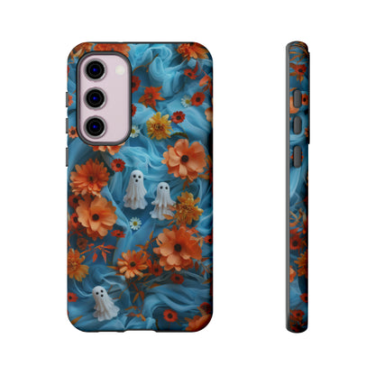 Gruselige florale Halloween Handyhülle, Herbstliche Geister und Blumen Design Hülle für Smartphones, Robuste Handyhüllen