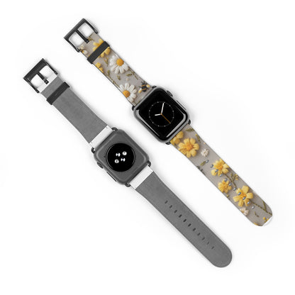 Spring Meadow Daisy Apple Watch Band, Fresh Yellow & White Floral Design, Nature-Inspired Smartwatch Strap. Apple Watch Band Apple Watch Straps For Series 4 5 6 7 8 9 ULTRA SE 38/40/41mm & 42/44/45mm Vegan Faux Leather Band