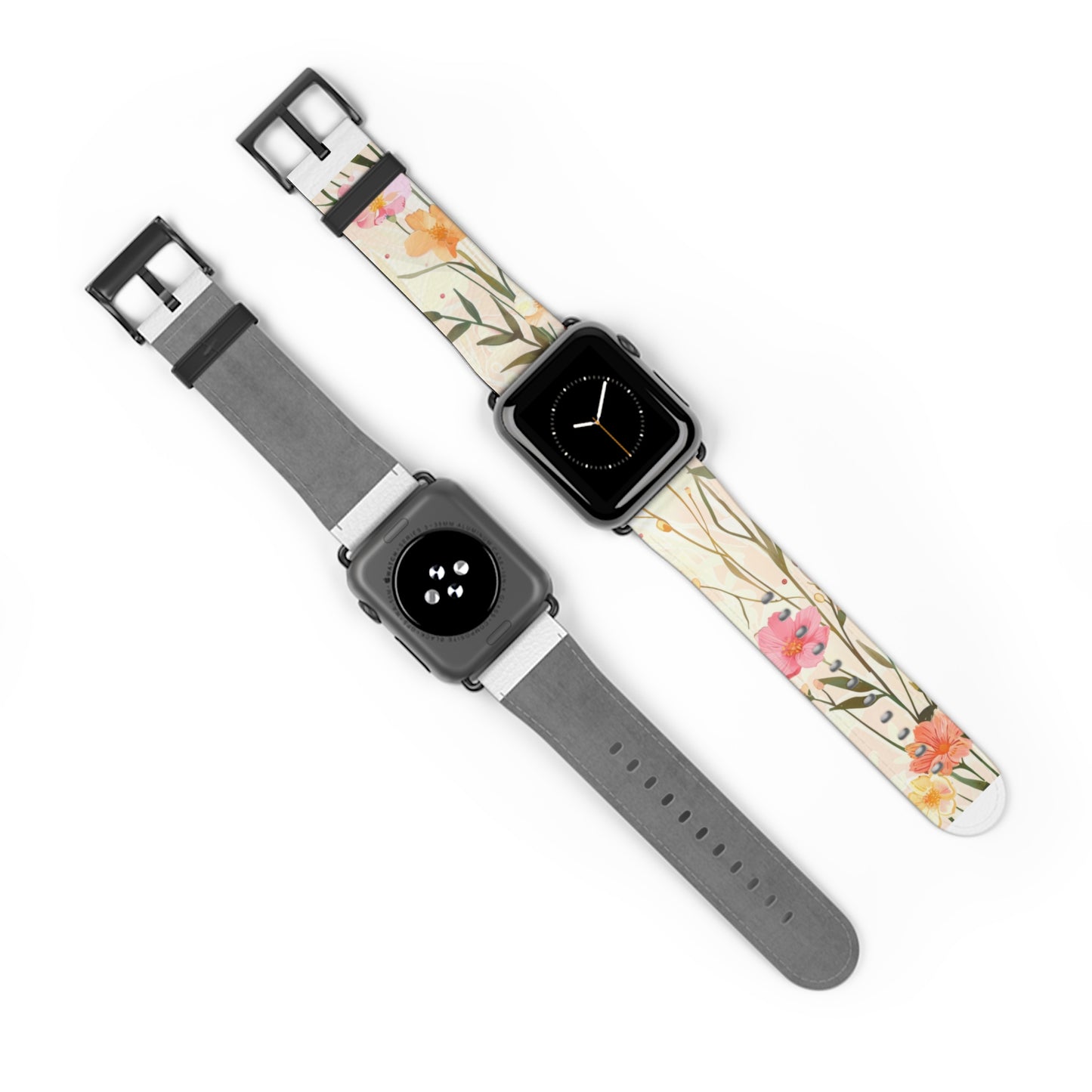 Pastel Floral Apple Watch Band, Spring Blossom Soft Silicone Strap, Peach & Pink Flowers for Elegant Daily Wear. Apple Watch Band Apple Watch Straps For Series 4 5 6 7 8 9 ULTRA SE 38/40/41mm & 42/44/45mm Vegan Faux Leather Band