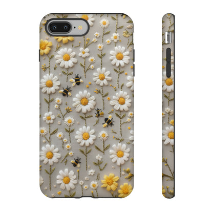 Spring Daisy Phone Case, Bees & Flowers Design, Nature-Inspired Protective Phone Cover, Tough Phone Cases