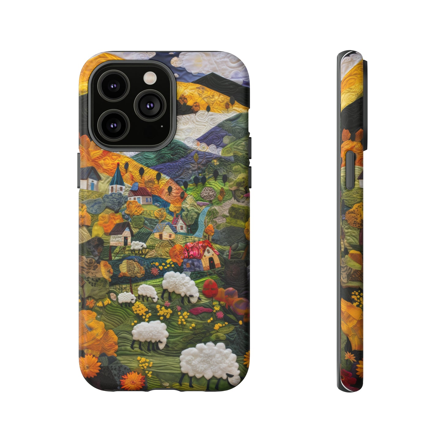 Quaint Countryside Quilt iPhone Case, Artistic Pastoral Landscape, Sturdy Protective Cover, Tough Phone Cases