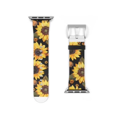 Sunflower Pattern Apple Watch Band | Floral Smartwatch Accessory | Designer Watch Strap | Unique Wearable Art | Gift for Sunflower Lovers. Apple Watch Band Apple Watch Straps For Series 4 5 6 7 8 9 ULTRA SE 38/40/41mm & 42/44/45mm Vegan Faux Leather Band