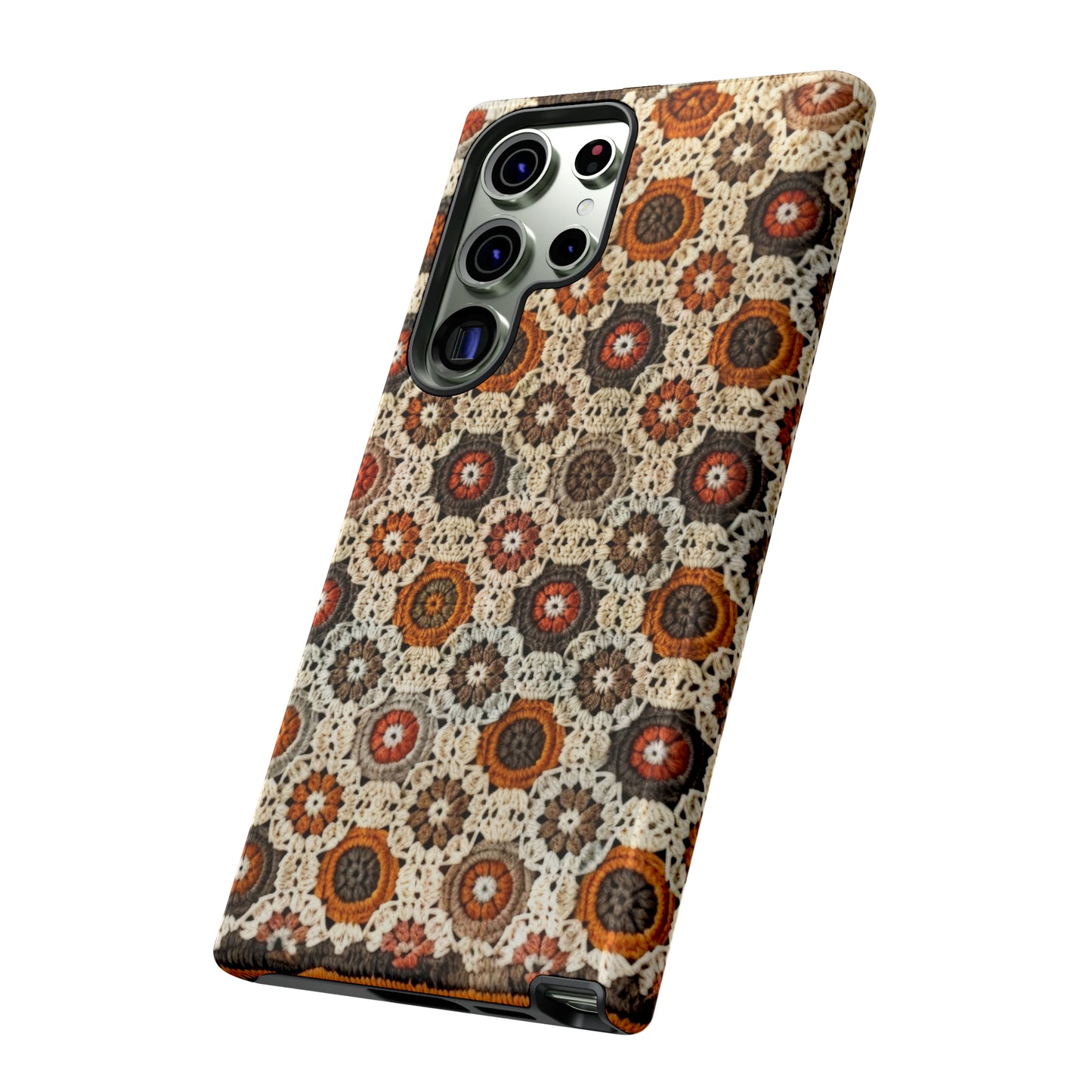 Custodia per iPhone retrò in pizzo all'uncinetto, estetica dal design artigianale, custodia protettiva in stile vintage, custodie per telefono resistenti