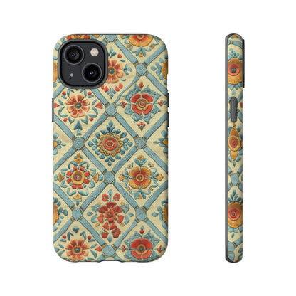 Vintage gesteppte florale iPhone-Hülle, Telefonhülle mit besticktem Design, handwerklich inspirierte Schutzausrüstung, robuste Hüllen