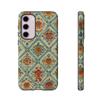 Vintage gesteppte florale iPhone-Hülle, Telefonhülle mit besticktem Design, handwerklich inspirierte Schutzausrüstung, robuste Hüllen