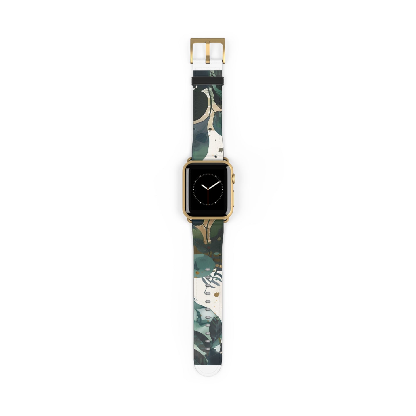 Cinturino per Apple Watch dal design a foglia tropicale, cinturino artistico botanico, accessorio di moda ispirato al verde, cinturino eco-chic, regalo perfetto per gli amanti della natura. Cinturino in ecopelle vegana 