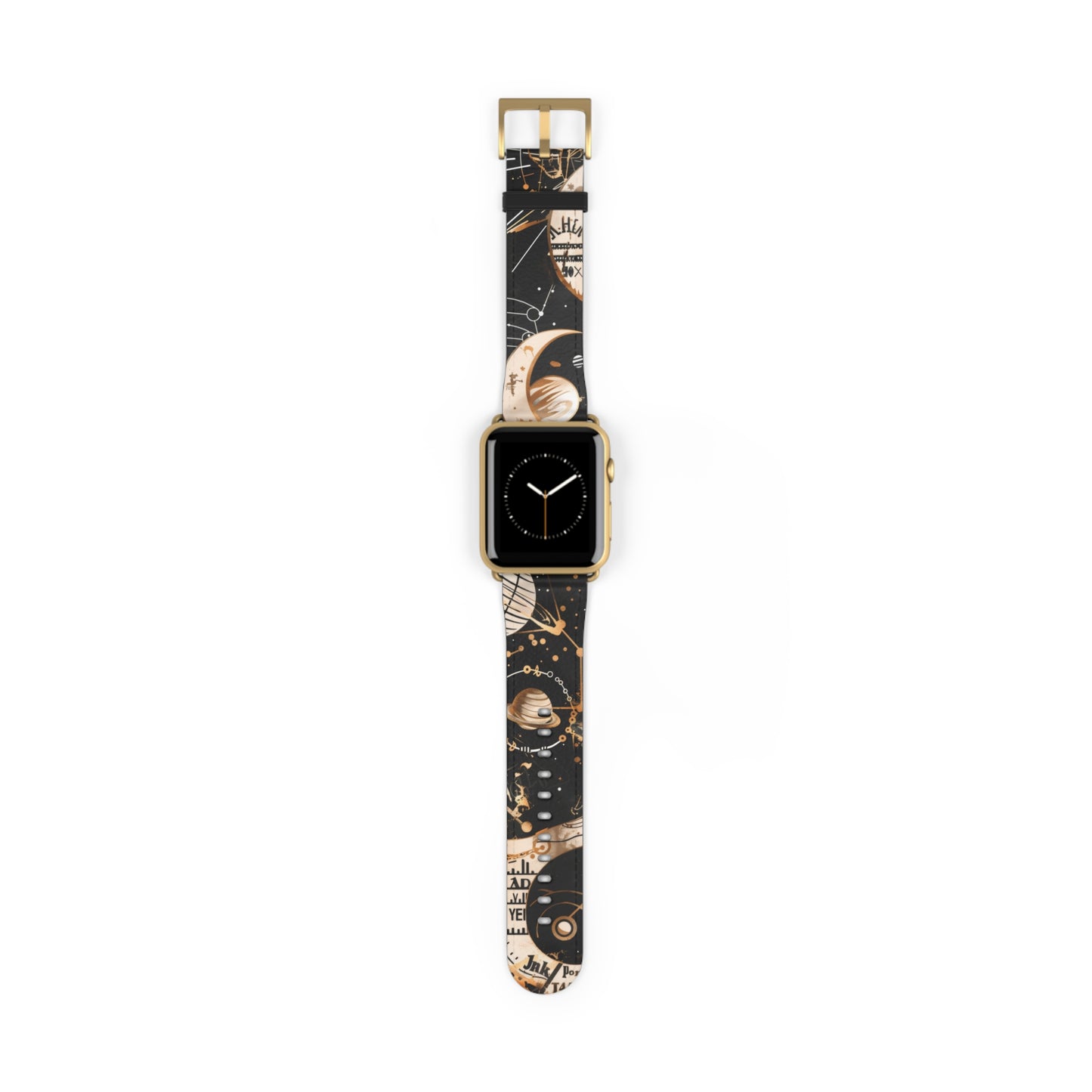 Astronomical Symbols Apple Watch Band, Stylish Galaxy Print, Elegant Black & Tan Silicone Strap for Astrology Lovers. Apple Watch Band Apple Watch Straps For Series 4 5 6 7 8 9 ULTRA SE 38/40/41mm & 42/44/45mm Vegan Faux Leather Band