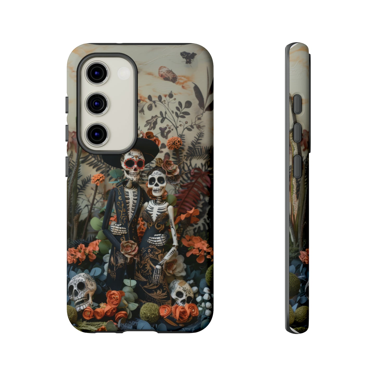 Custodia per telefono Dia de los Muertos, Cover con design di coppia scheletrica, Accessorio protettivo festivo per telefono, Custodie per telefono resistenti 