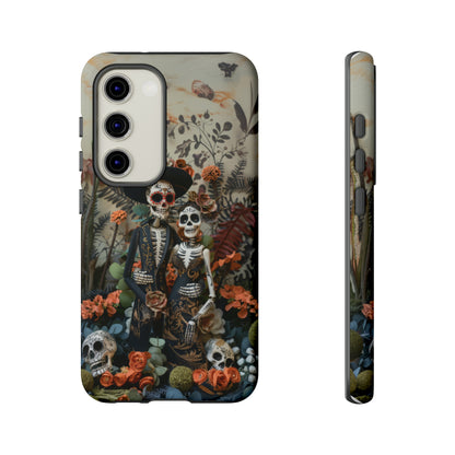 Custodia per telefono Dia de los Muertos, Cover con design di coppia scheletrica, Accessorio protettivo festivo per telefono, Custodie per telefono resistenti 