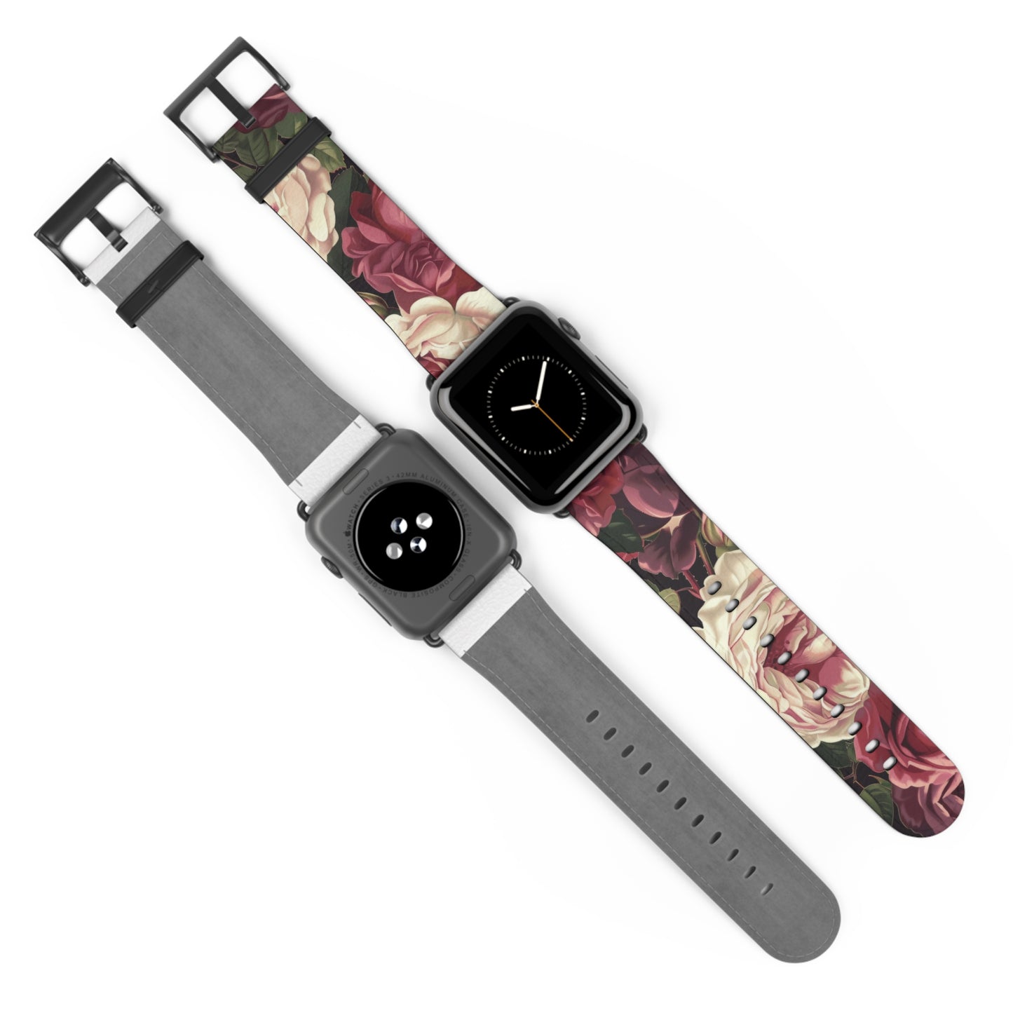 Romantic Rose Garden Apple Watch Band, Lush Floral Bloom Smartwatch Strap, Deep Red and Pink Rose Wristband Accessory. Apple Watch Band Apple Watch Straps For Series 4 5 6 7 8 9 ULTRA SE 38/40/41mm & 42/44/45mm Vegan Faux Leather Band