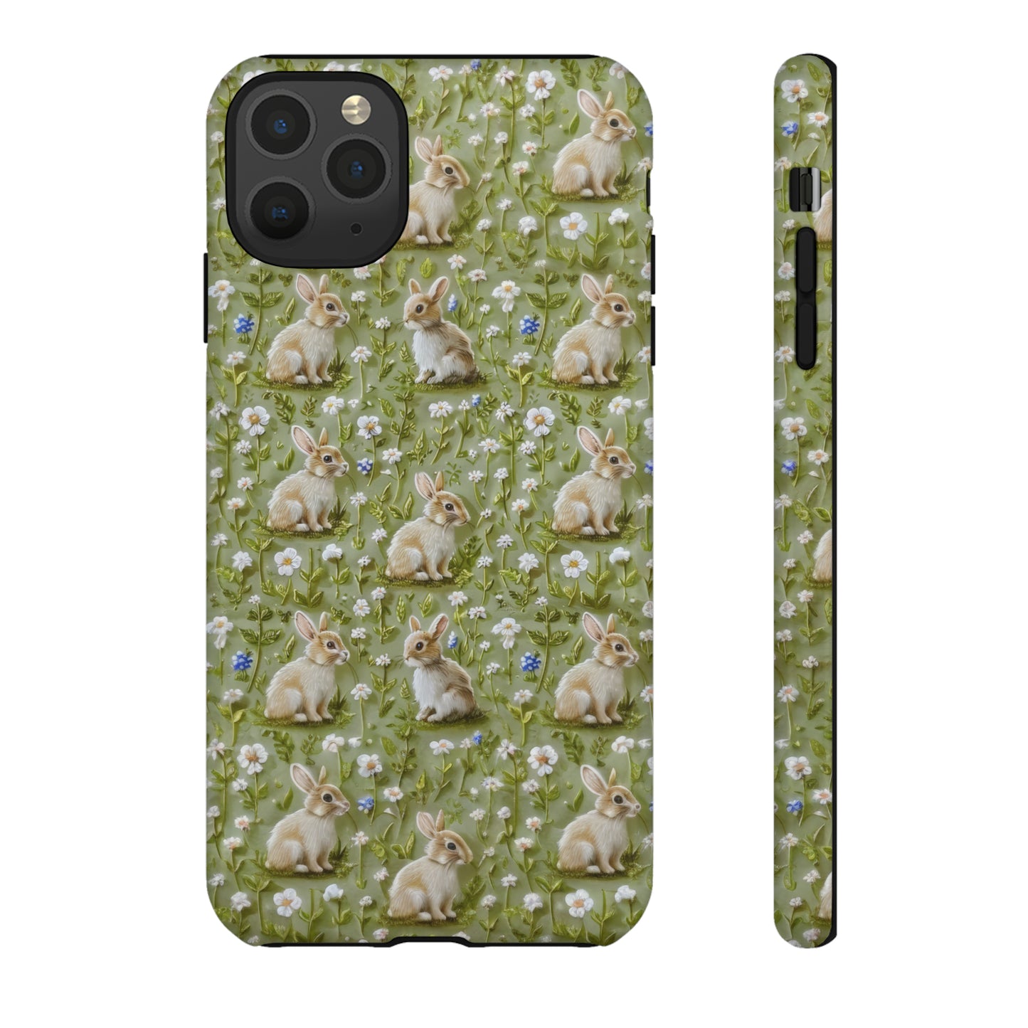 Custodia per iPhone Meadow Rabbits, design Serene Spring Wildlife, custodia protettiva di ispirazione ecologica, custodie per telefoni resistenti