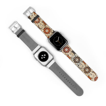 Cozy Crochet Granny Square Apple Watch Band, Handmade Aesthetic Design, Warm Autumn Tones Smartwatch Strap. Apple Watch Band Apple Watch Straps For Series 4 5 6 7 8 9 ULTRA SE 38/40/41mm & 42/44/45mm Vegan Faux Leather Band