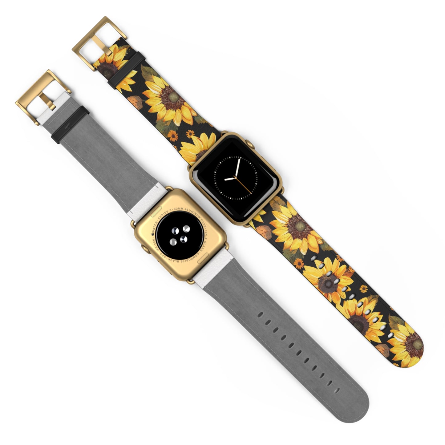 Sunflower Pattern Apple Watch Band | Floral Smartwatch Accessory | Designer Watch Strap | Unique Wearable Art | Gift for Sunflower Lovers. Apple Watch Band Apple Watch Straps For Series 4 5 6 7 8 9 ULTRA SE 38/40/41mm & 42/44/45mm Vegan Faux Leather Band