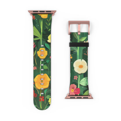 Sunny Meadow Apple Watch Strap, Lively Floral Smartwatch Band, Spring Blossom and Poppy Wristband, Nature-Themed Accessory. Apple Watch Band Apple Watch Straps For Series 4 5 6 7 8 9 ULTRA SE 38/40/41mm & 42/44/45mm Vegan Faux Leather Band