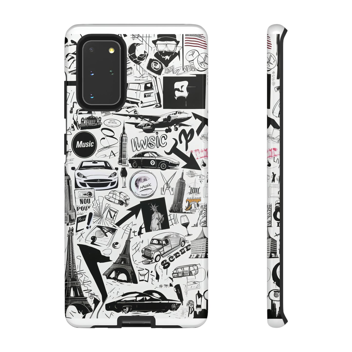 Iconica custodia per telefono con collage musicale in bianco e nero, cover dal design grafico moderno per audiofili, custodie per telefoni resistenti