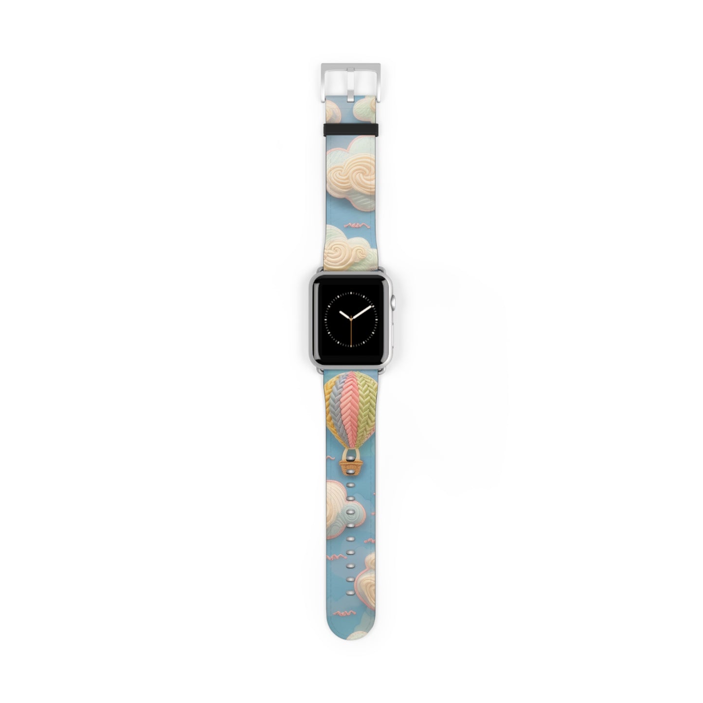 Serene Sky Heißluftballon Apple Watch Band, Pastell Wolken und Ballon Druck, verträumtes Smartwatch Armband. Apple Watch Band Apple Watch Armbänder für Serie 4 5 6 7 8 9 ULTRA SE 38/40/41mm &amp; 42/44/45mm veganes Kunstlederband 