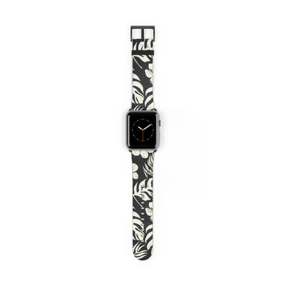 Monochromes Dschungellaub-Armband für die Apple Watch | Armband mit schwarz-weißem Blattdesign. Apple Watch-Armband, Apple Watch-Armbänder für die Serie 4, 5, 6, 7, 8, 9, ULTRA SE, 38/40/41 mm und 42/44/45 mm, veganes Kunstlederarmband 