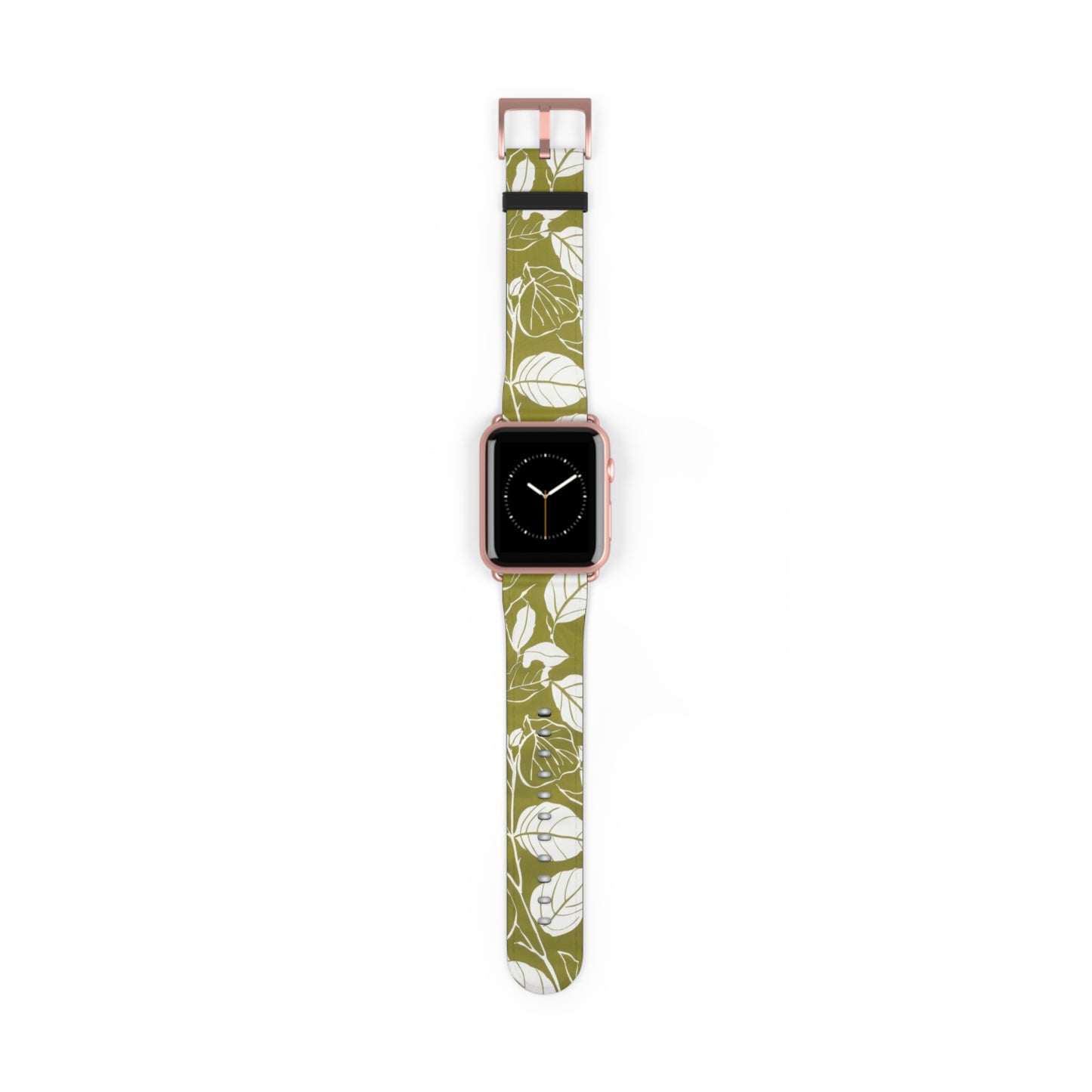 Apple Watch-Armband mit olivgrünem Blattmuster | Öko-Chic-Armband im Natur-Stil. Apple Watch-Armband, Apple Watch-Armbänder für Serie 4, 5, 6, 7, 8, 9, ULTRA SE, 38/40/41 mm und 42/44/45 mm, veganes Kunstlederarmband 