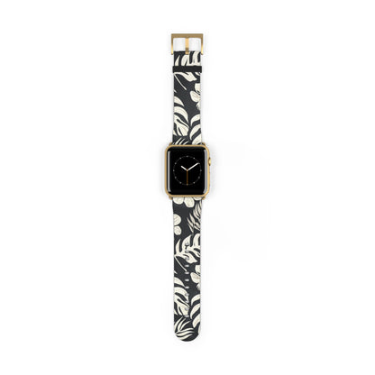 Monochromes Dschungellaub-Armband für die Apple Watch | Armband mit schwarz-weißem Blattdesign. Apple Watch-Armband, Apple Watch-Armbänder für die Serie 4, 5, 6, 7, 8, 9, ULTRA SE, 38/40/41 mm und 42/44/45 mm, veganes Kunstlederarmband 