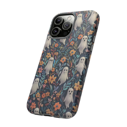 Whimsical Ghosts Floral iPhone Case, Unique Spooky Design, Charming Protective Cover, Tough Cases