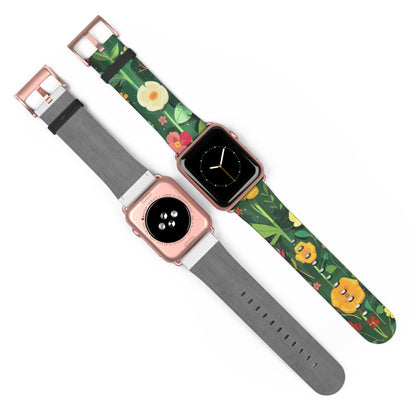 Sunny Meadow Apple Watch Strap, Lively Floral Smartwatch Band, Spring Blossom and Poppy Wristband, Nature-Themed Accessory. Apple Watch Band Apple Watch Straps For Series 4 5 6 7 8 9 ULTRA SE 38/40/41mm & 42/44/45mm Vegan Faux Leather Band