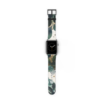 Cinturino per Apple Watch dal design a foglia tropicale, cinturino artistico botanico, accessorio di moda ispirato al verde, cinturino eco-chic, regalo perfetto per gli amanti della natura. Cinturino in ecopelle vegana 