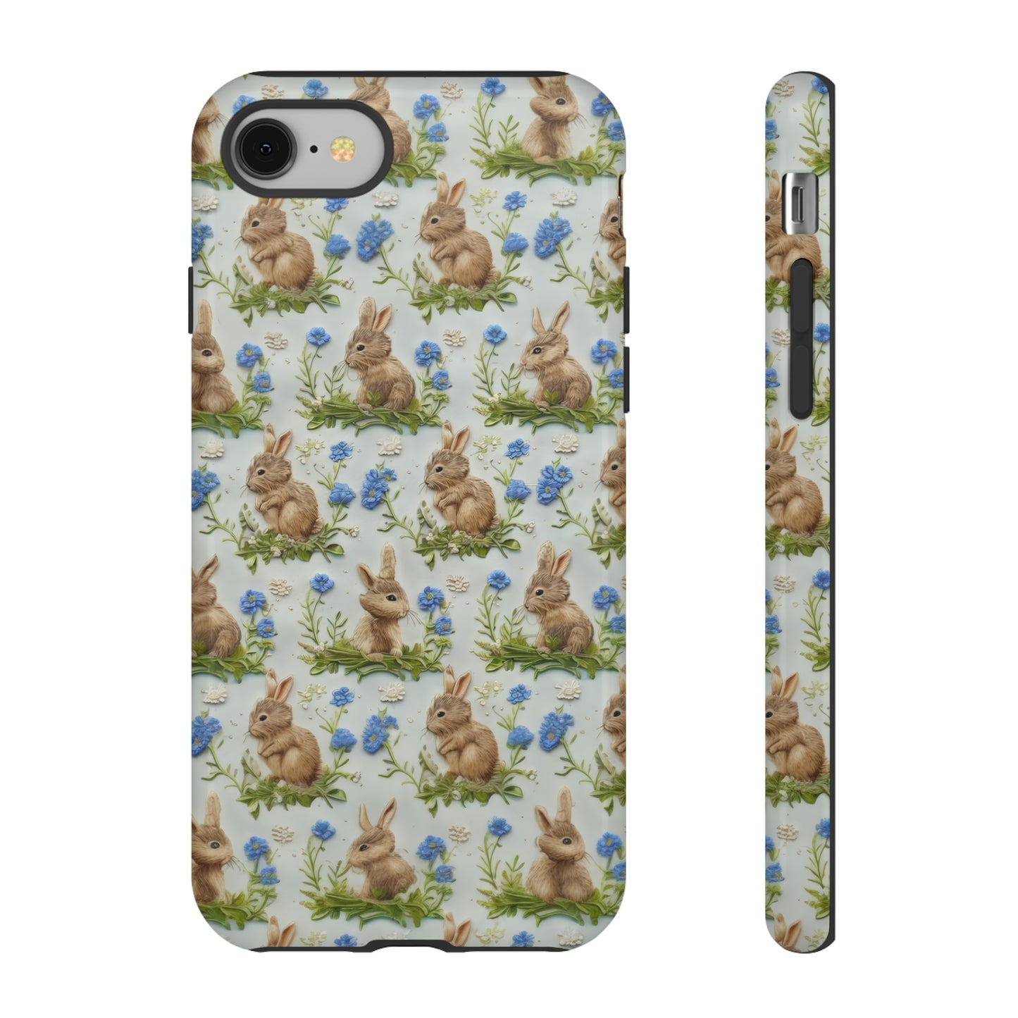 Springtime Bunnies iPhone Hülle, Entzückendes Kaninchen- und Glockenblumen-Design, Bezaubernde Schutzhülle, Robuste Hüllen 