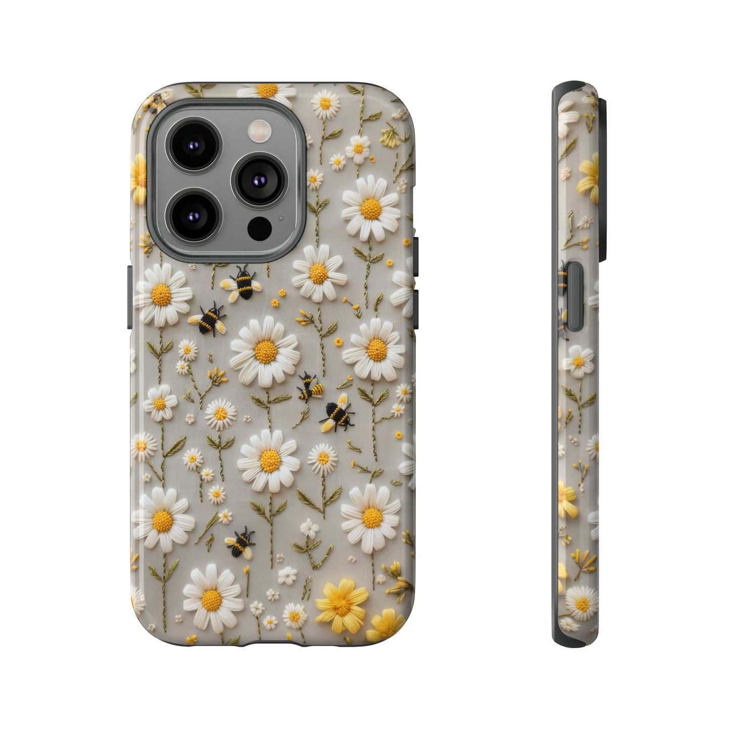 Spring Daisy Phone Case, Bees & Flowers Design, Nature-Inspired Protective Phone Cover, Tough Phone Cases