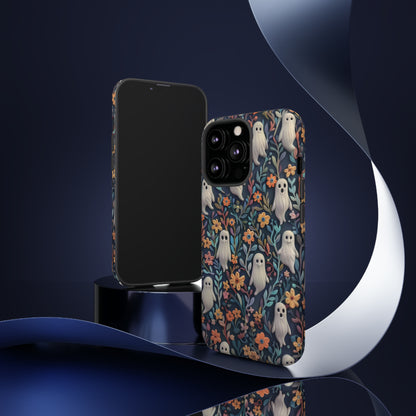 Whimsical Ghosts Floral iPhone Case, Unique Spooky Design, Charming Protective Cover, Tough Cases