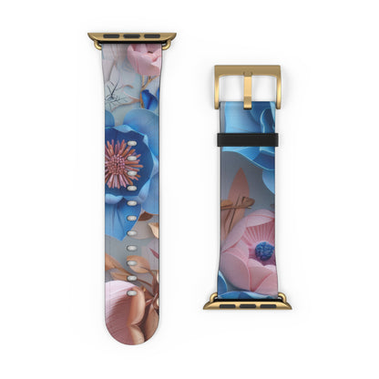 Serene Blue Botanicals Apple Watch Band, Tranquil Floral Design, Soothing Smartwatch Accessory. Apple Watch Band Apple Watch Straps For Series 4 5 6 7 8 9 SE 38/40/41mm & 42/44/45mm Vegan Faux Leather Band