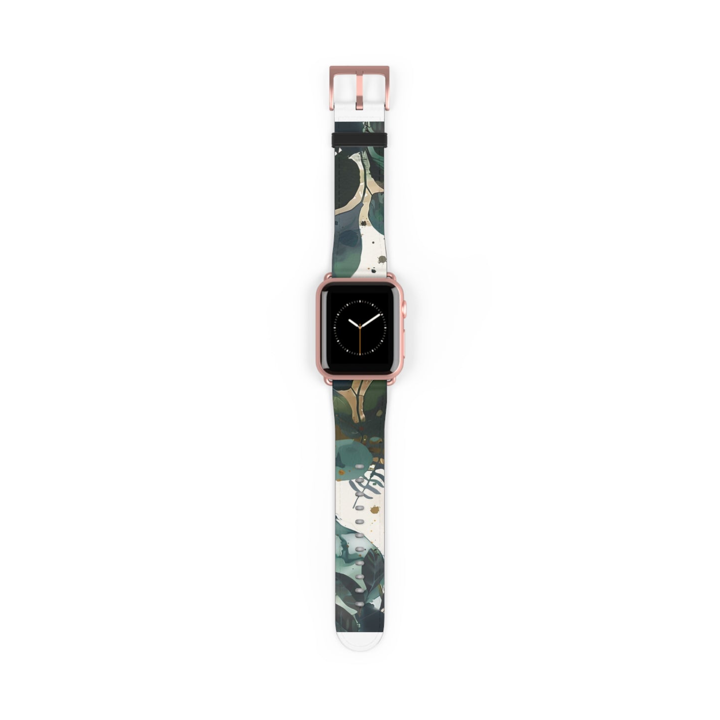 Cinturino per Apple Watch dal design a foglia tropicale, cinturino artistico botanico, accessorio di moda ispirato al verde, cinturino eco-chic, regalo perfetto per gli amanti della natura. Cinturino in ecopelle vegana 