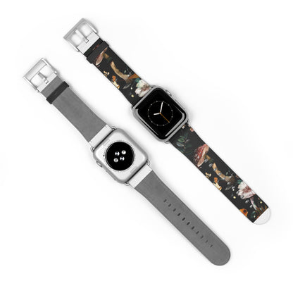 Enchanted Forest Flora Apple Watch Band, Mystical Mushroom and Blooms Smartwatch Strap, Dark Botanical Wristband Accessory. Apple Watch Band Apple Watch Straps For Series 4 5 6 7 8 9 ULTRA SE 38/40/41mm & 42/44/45mm Vegan Faux Leather Band