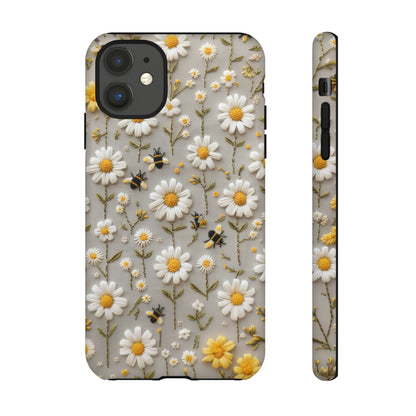 Spring Daisy Phone Case, Bees & Flowers Design, Nature-Inspired Protective Phone Cover, Tough Phone Cases